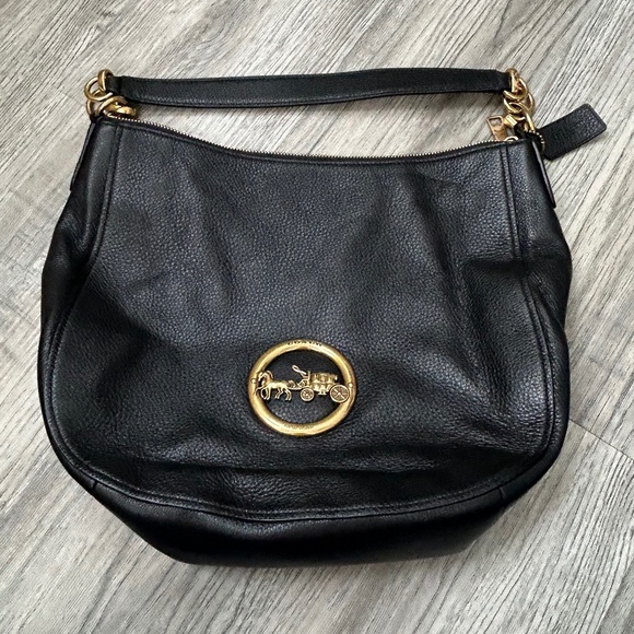 Coach Black Pebbled Leather Elle Hobo Shoulder Bag - Picture 1 of 9